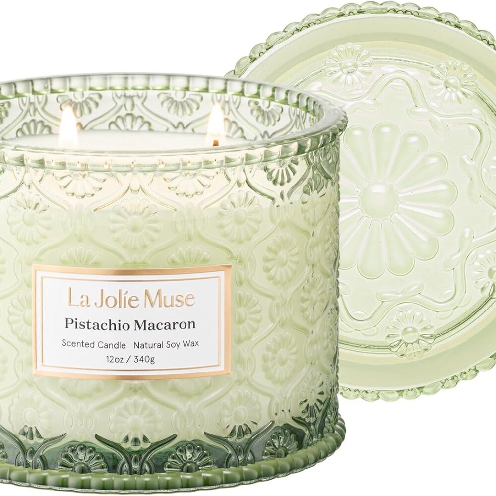 Fall Candles | Pistachio Macaron Candle – Pistachio, Milk & Vanilla | 12 oz Doub - Picture 1 of 6